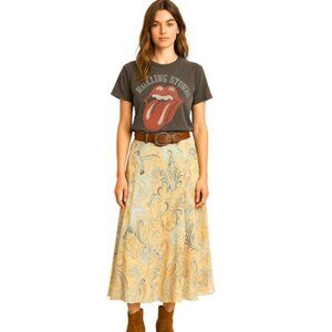 Y2K Paisley Midi Skirt  Blue Beige Flowy Fairy Hippie Casual Chiffon Medium